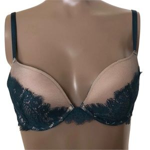 Elle Macpherson Body Daze Plunge Boost Push-Up Bra Lace Trim Nude Green